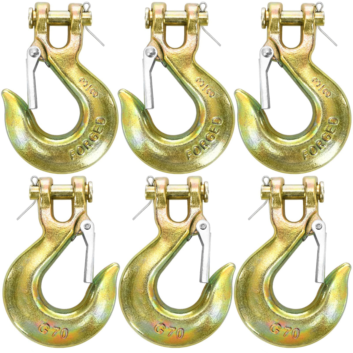 6 Pack 3/8 Inch G70 Forged Steel Clevis Slip Hook with Safety Latch A372