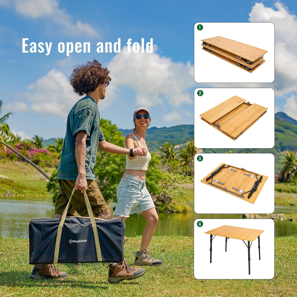 Bamboo Folding Camping Table with Adjustable Height K653