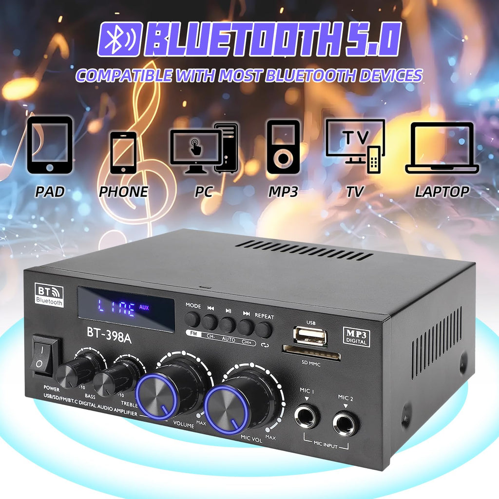 Bluetooth 5.0 Stereo Receivers, 2 Channel 450W Home Amplifier C988