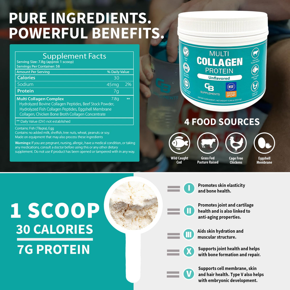 Multi Collagen Protein Powder Unflavored 58 Servings E823