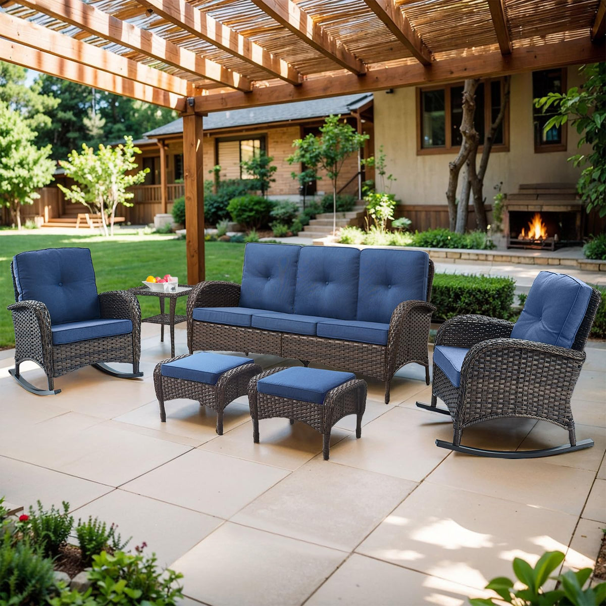 25 Inch PE Wicker Foot Stool Set of 2 with Removable Cushions Brown T682237