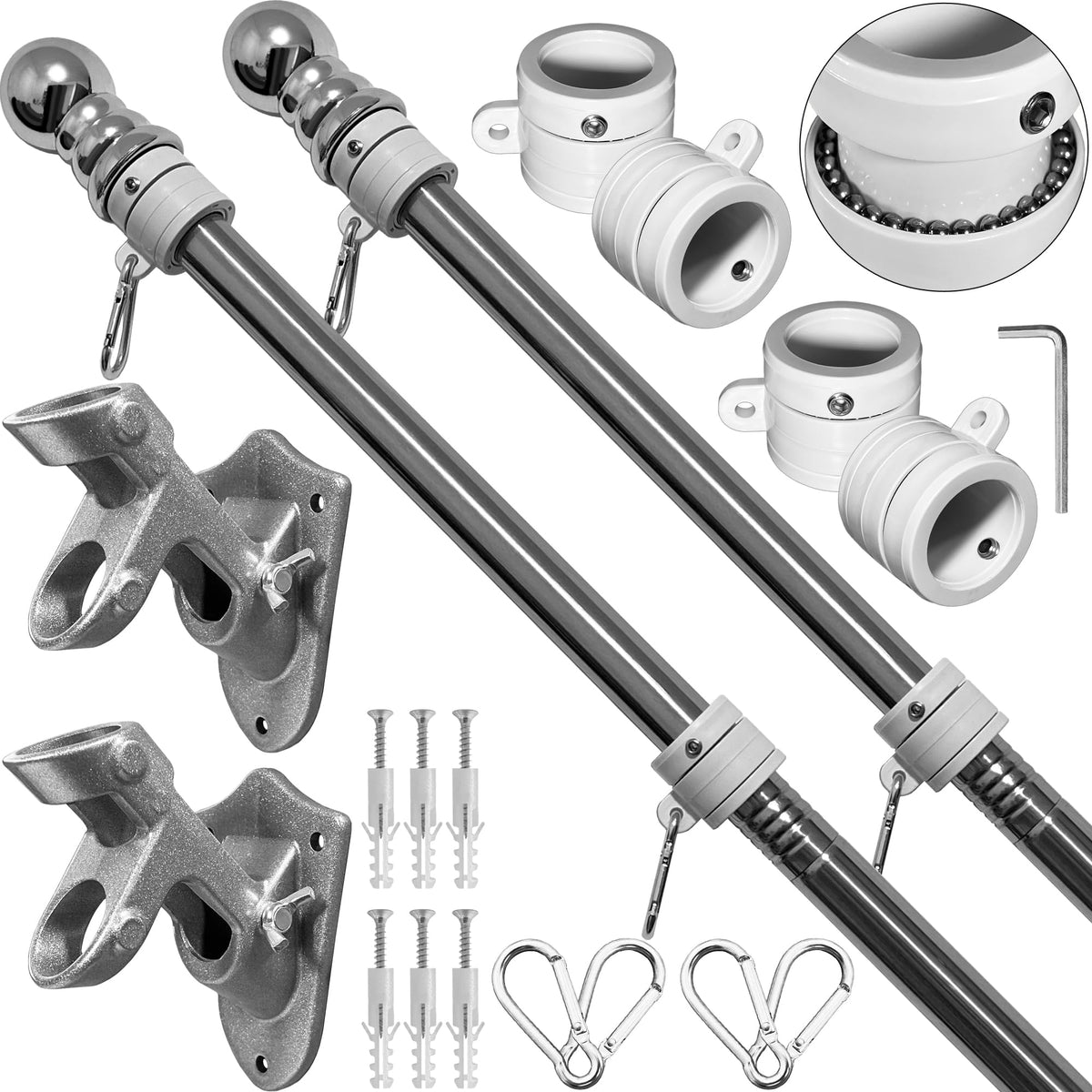 6 FT Stainless Steel Flag Pole Kit, 2 Packs T94591
