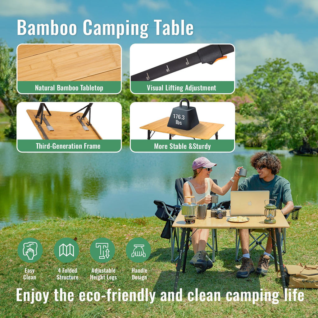 Bamboo Folding Camping Table with Adjustable Height K653