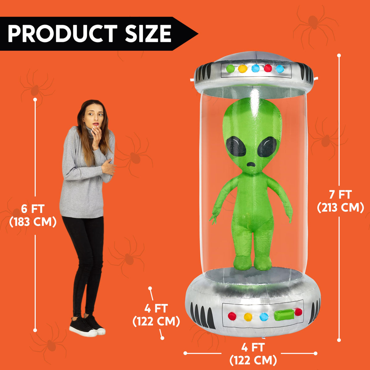 7 ft Tall Halloween Inflatable Alien Decoration with Animated LEDs P9404