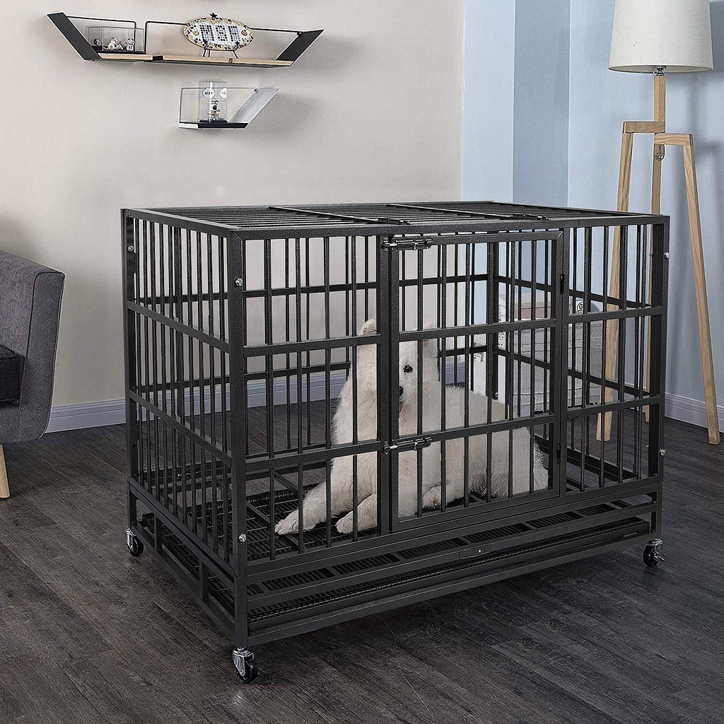 Heavy Duty 4 Wheels Double Door Metal Dog Crate 48 Inch A172696