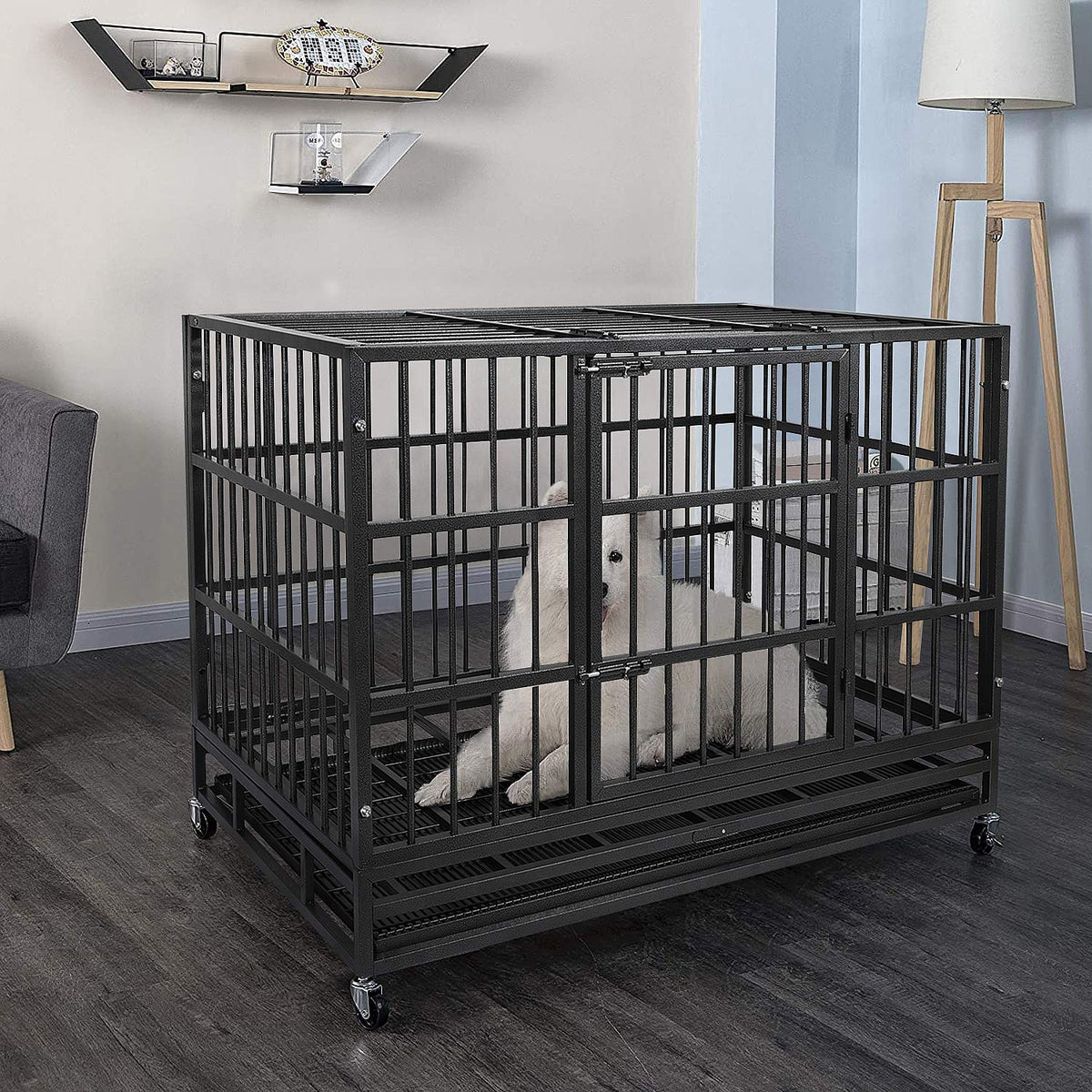 Heavy Duty 4 Wheels Double Door Metal Dog Crate 48 Inch A172696
