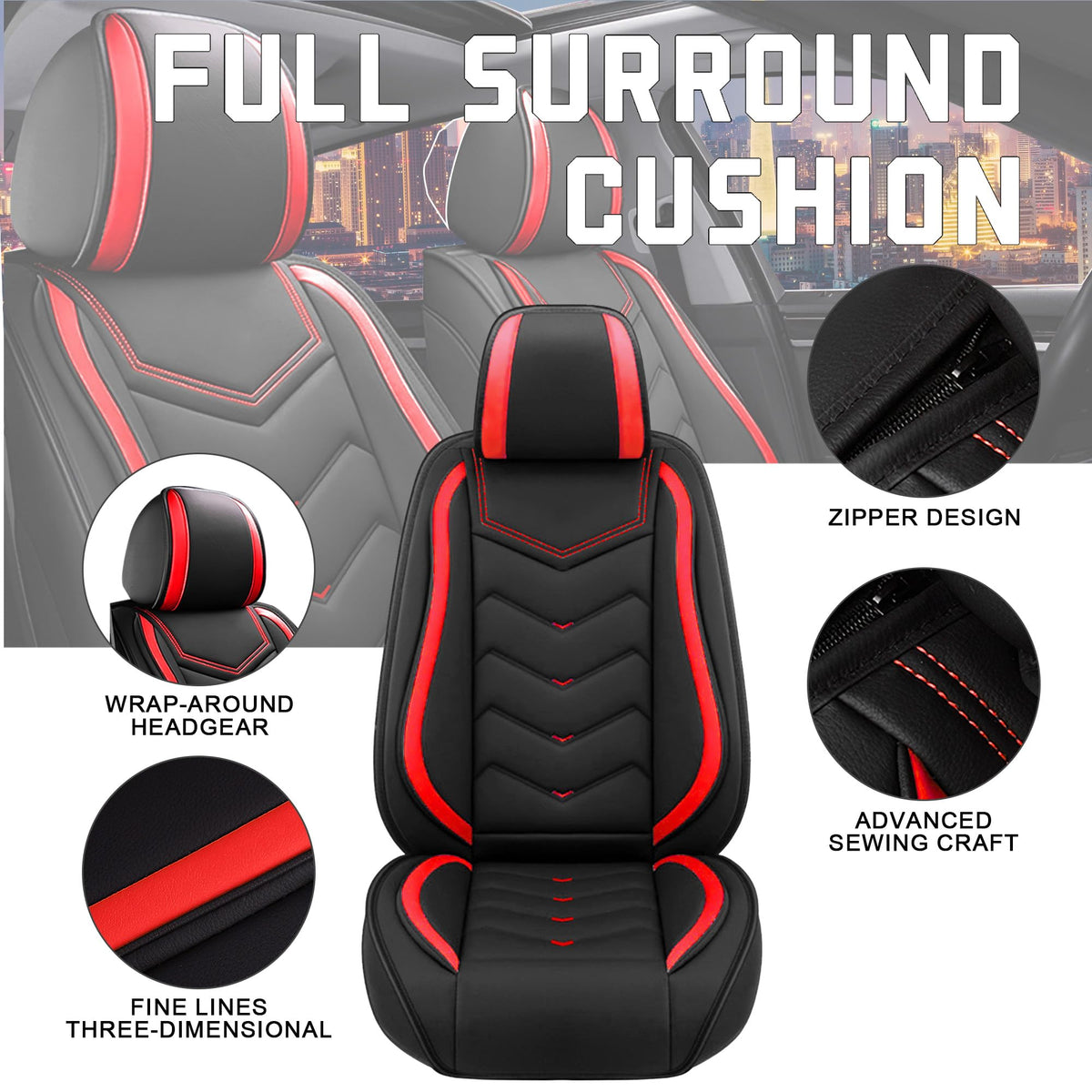 Black Red Nappa Leather Car Seat Covers Set N58910
