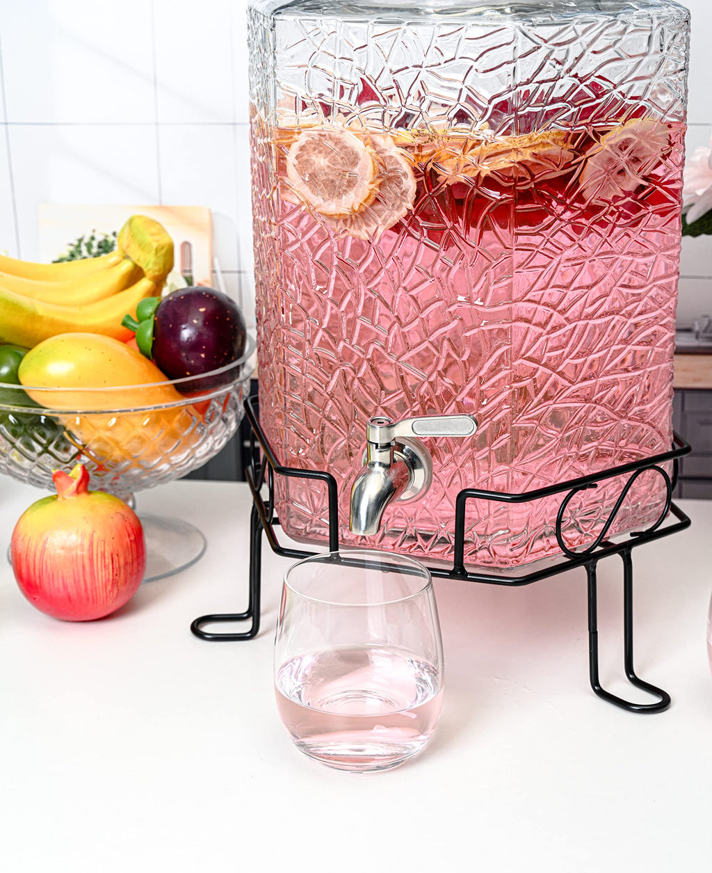 2.5 Gallon Glass Beverage Dispenser with Spigot and Stand S63404