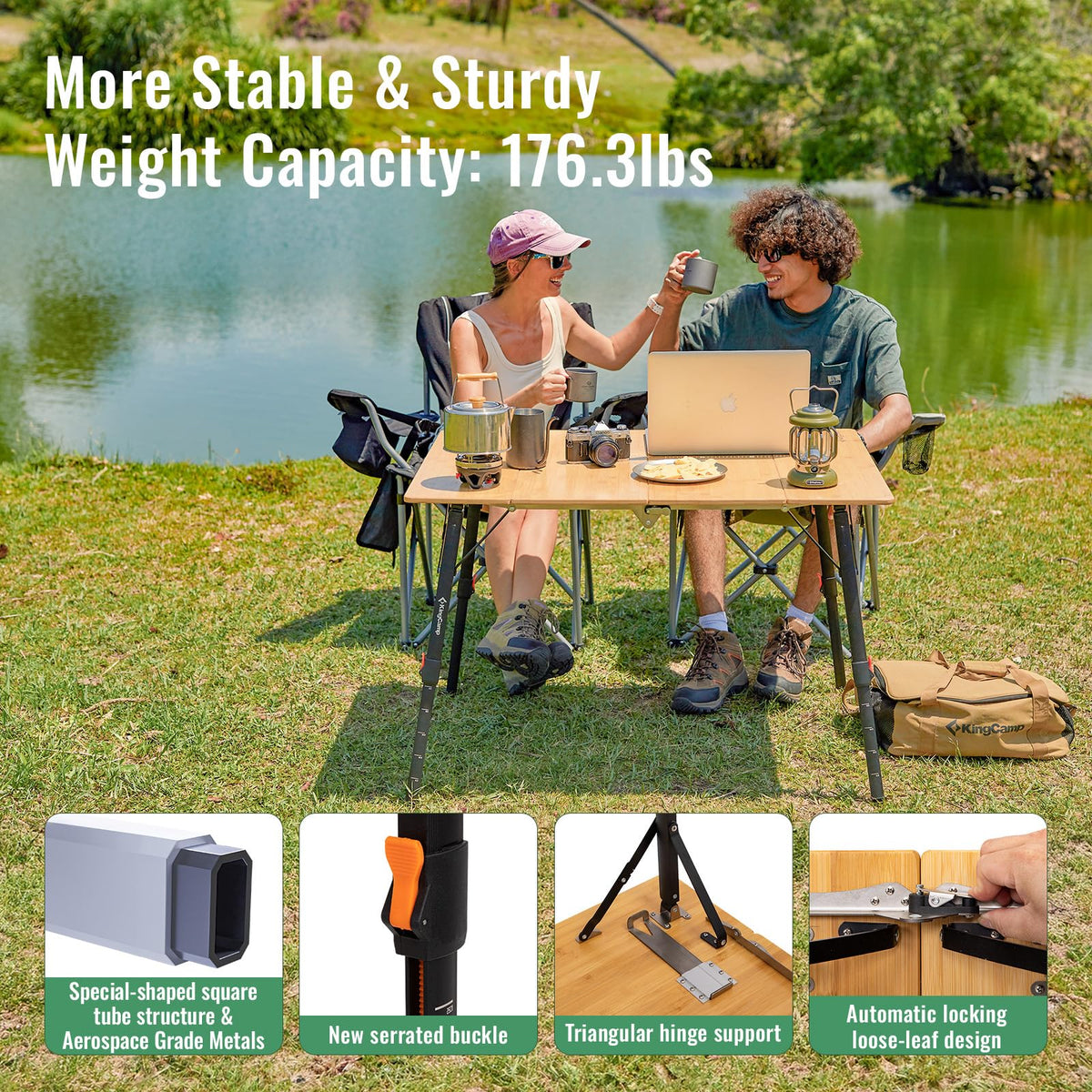 Bamboo Folding Camping Table with Adjustable Height K653