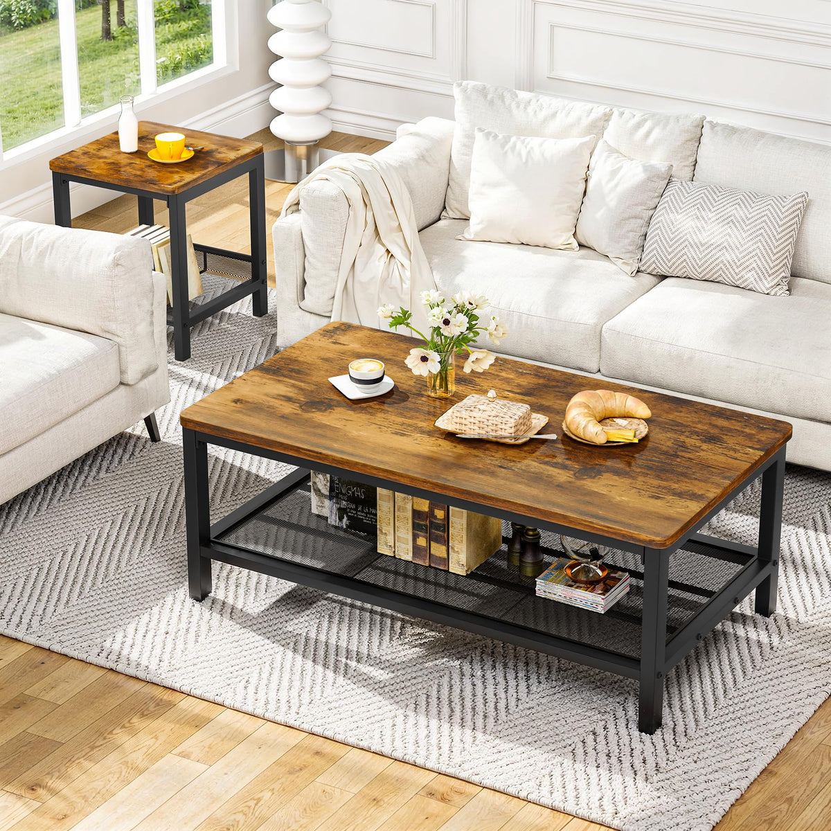 3-Piece Coffee Table Set with 2 Square End Side Tables P726