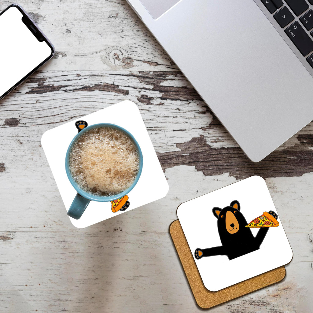 Black Bear Eating Pizza Set of 4 Coasters Z771