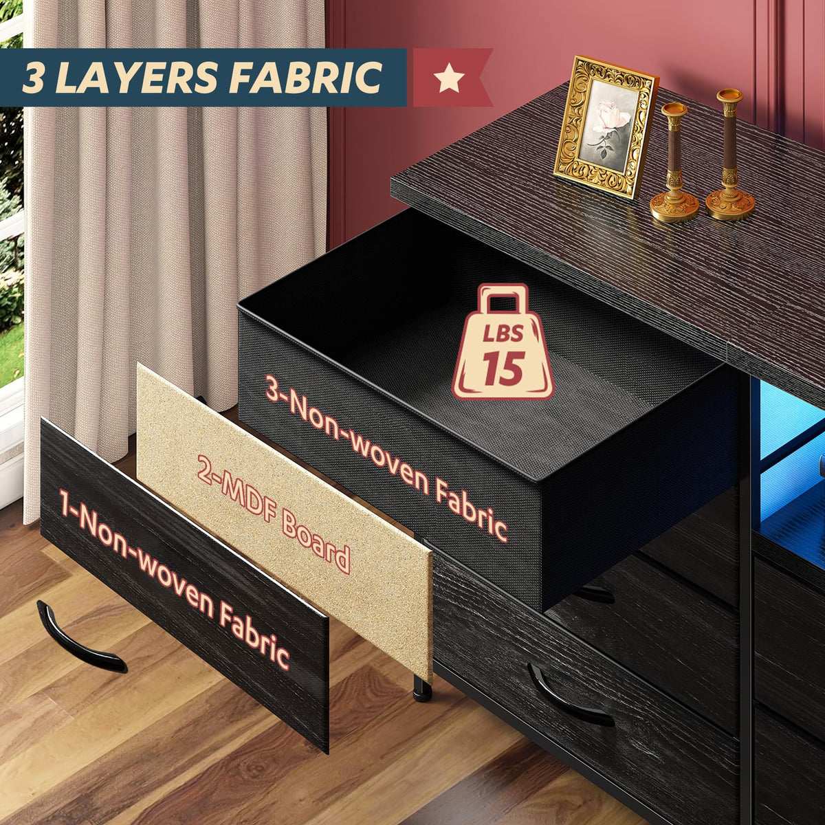 63" Dresser with 12 Fabric Drawers G18473