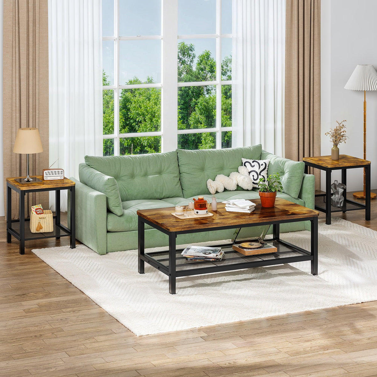 3-Piece Coffee Table Set with 2 Square End Side Tables P726