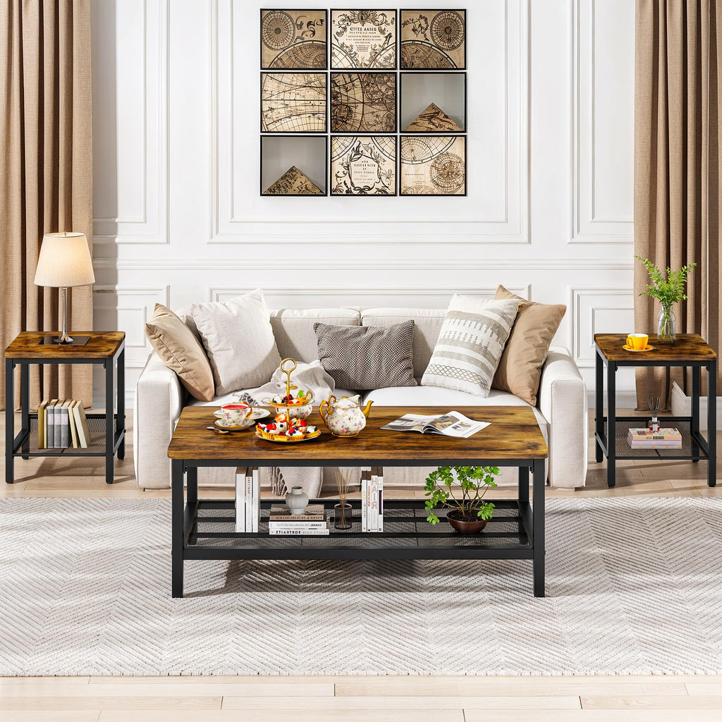 3-Piece Coffee Table Set with 2 Square End Side Tables P726