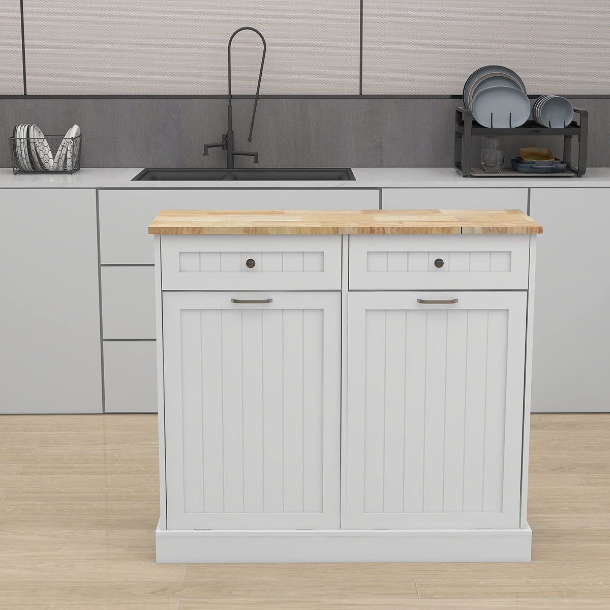 White 2 Drawer Tilt Out Trash Cabinet Q655