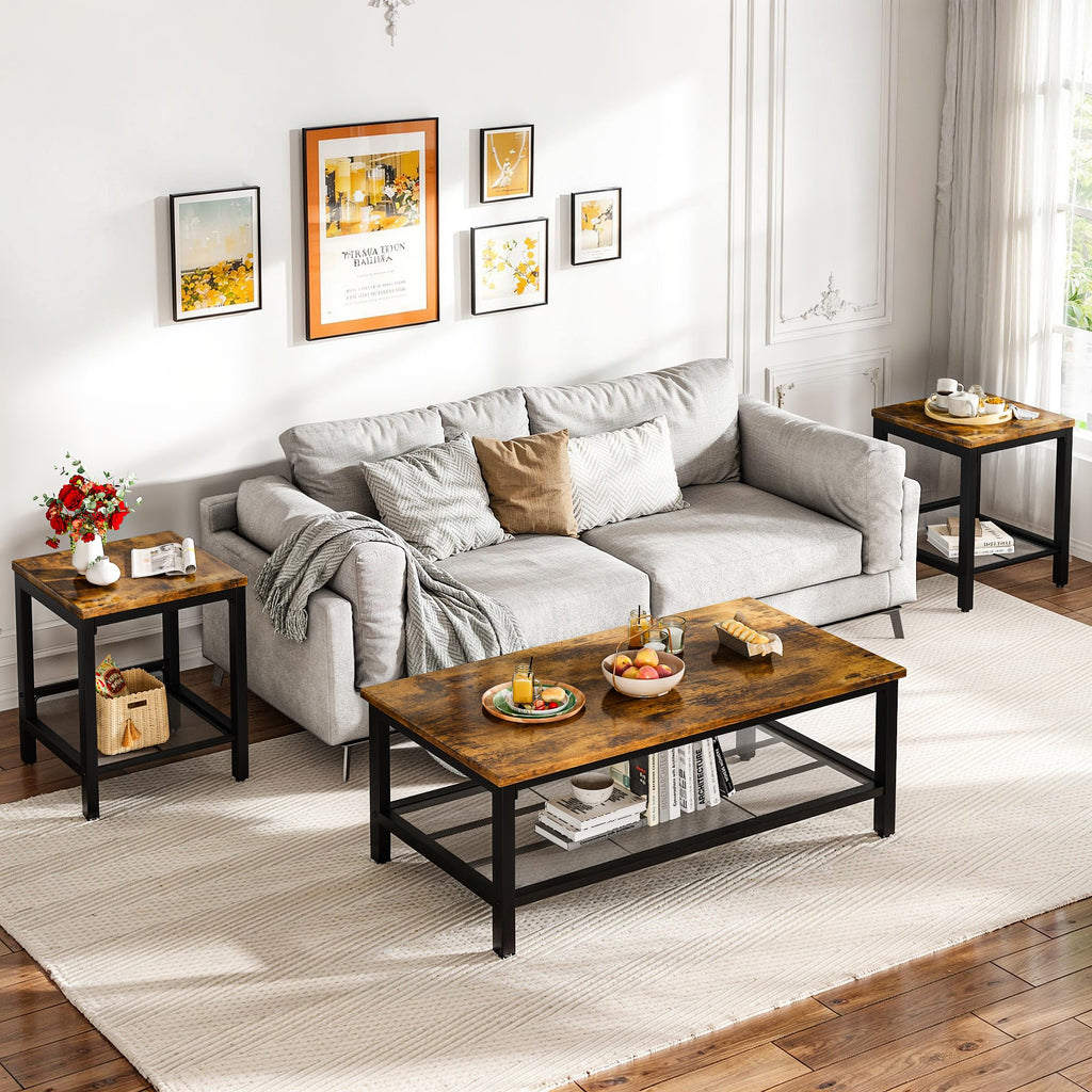 3-Piece Coffee Table Set with 2 Square End Side Tables P726