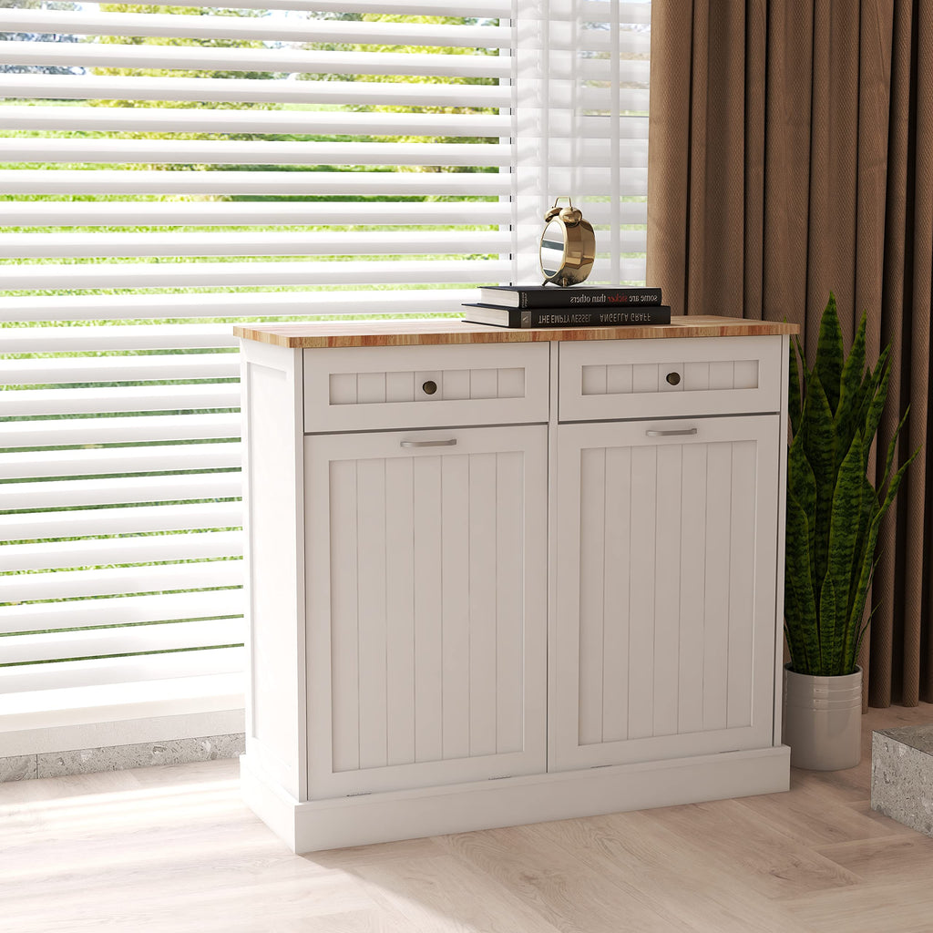 White 2 Drawer Tilt Out Trash Cabinet Q655