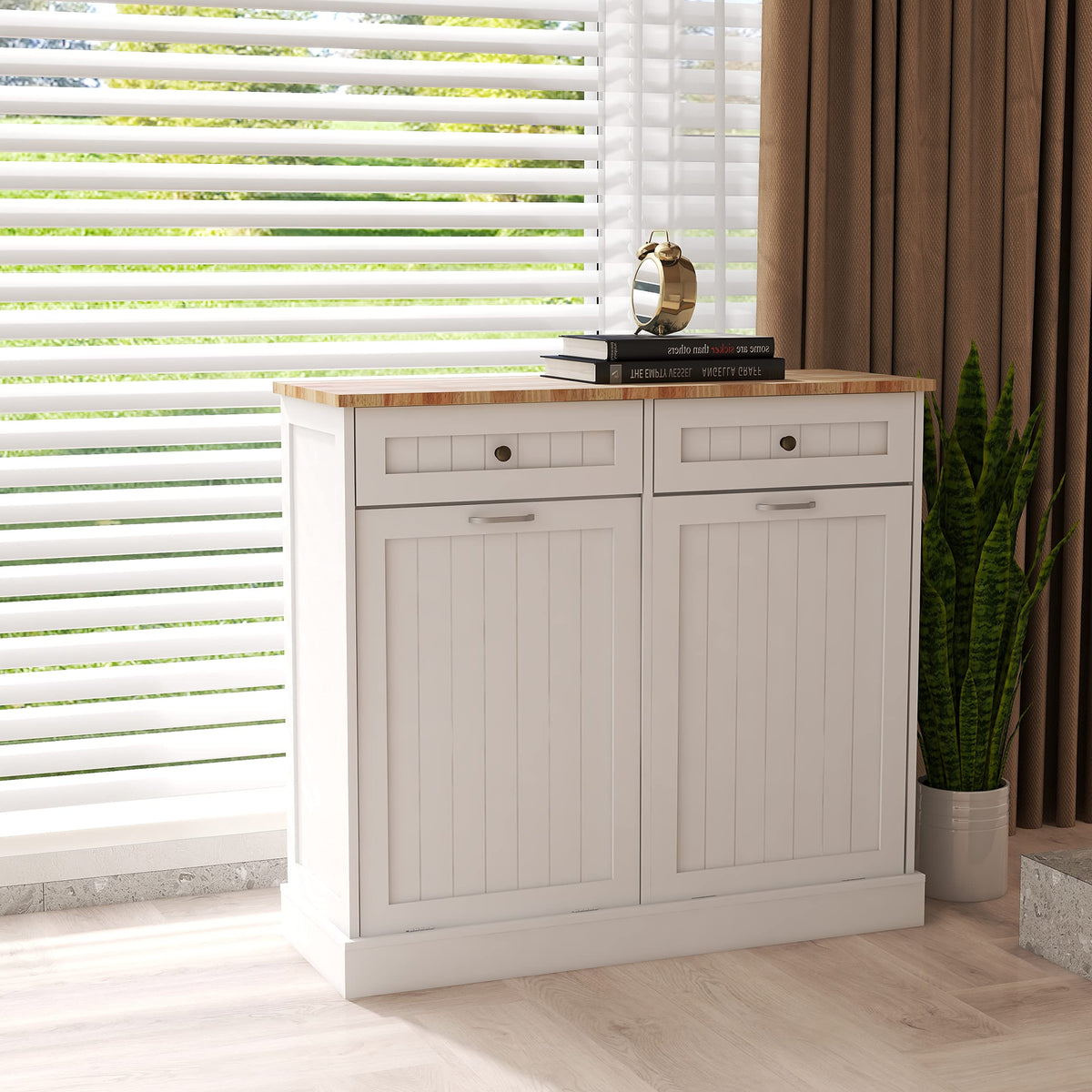 White 2 Drawer Tilt Out Trash Cabinet Q655